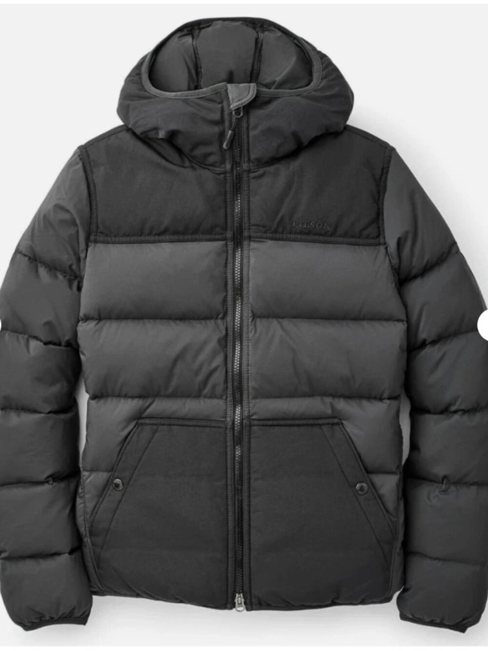 Filson Women Featherweight Down Jacket S Faded Black Gray Goose Down Hood Pocket